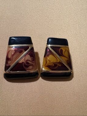 Vintage Abstract Swirl Earrings in Black, Burgundy & Gold